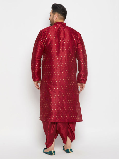 Vastramay Men's Plus Size Maroon Zari Weaved Kurta Dhoti Set